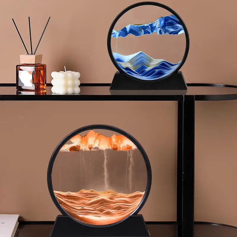 12 Inch Sandscape Moving Sand Art Picture Round Moving Hourglass 3D Mountain Motion Display Flowing Sand Painting Home Decor