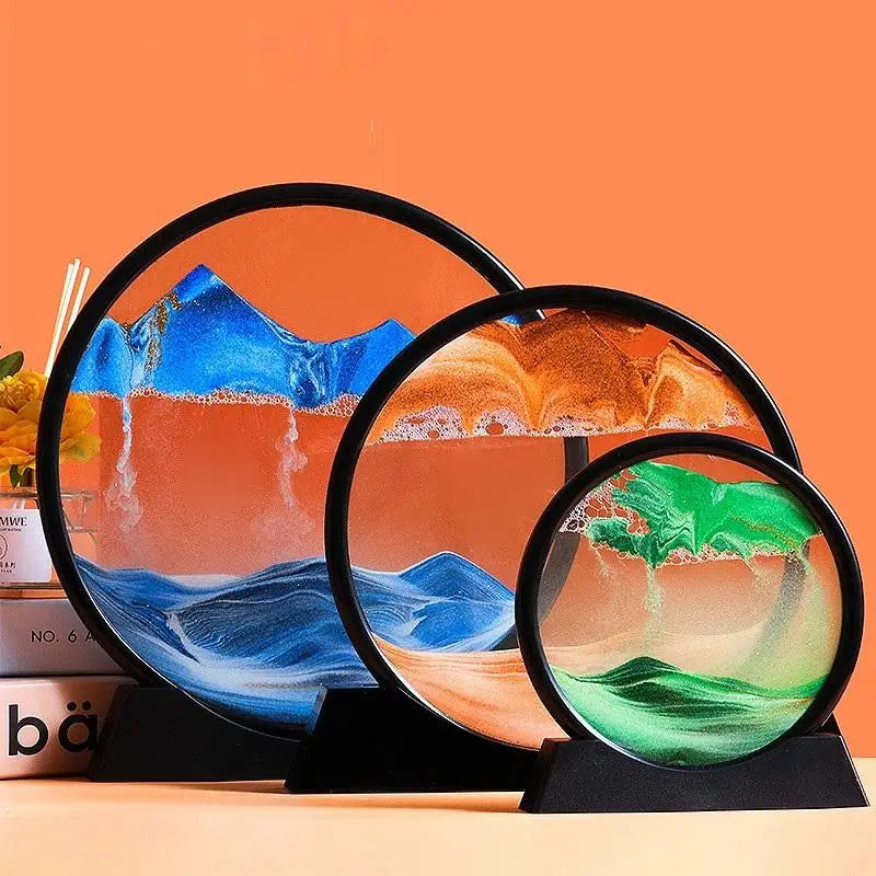 12 Inch Sandscape Moving Sand Art Picture Round Moving Hourglass 3D Mountain Motion Display Flowing Sand Painting Home Decor